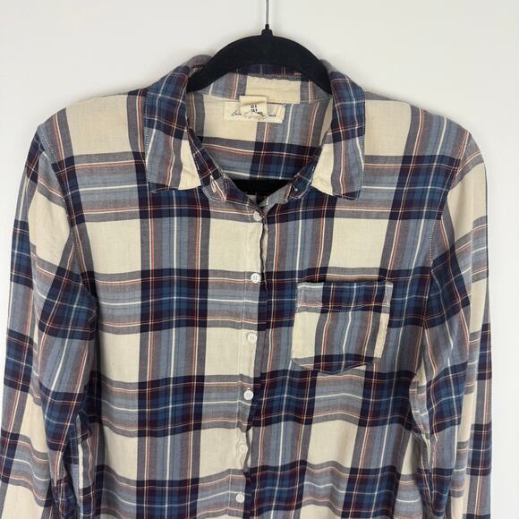 H&M L.OG.G. Womens Long Sleeve Button-Up Casual Purple/Blue/Cream Plaid Shirt 8 - Picture 3 of 11